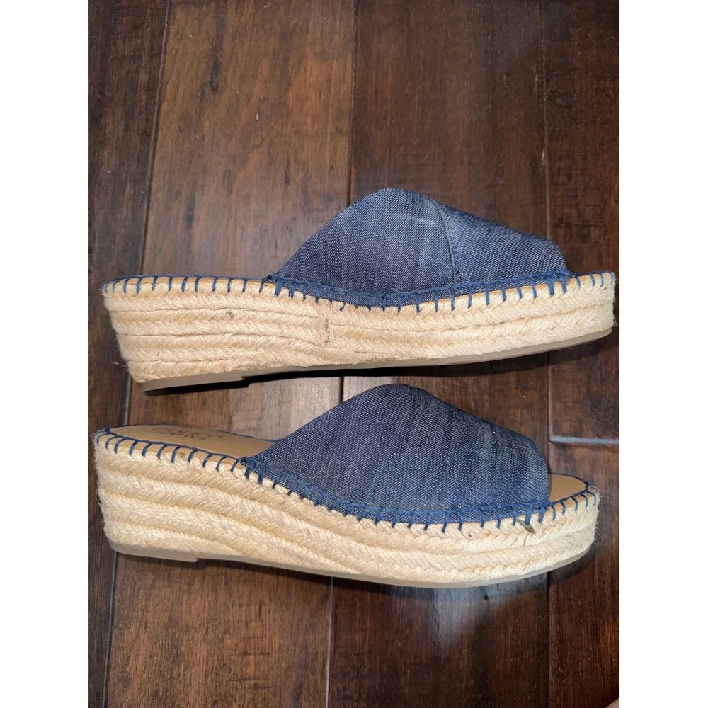 Franco Sarto Denim Espadrille Wedge Sandals‎ Mule Blue Wide 8.5W Resortwear NWT